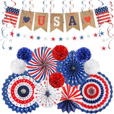 26 Piece Patriotic Decorations Set with Love USA Banner and Fans
