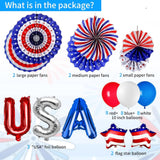 Patriotic Party Decorations Set with Balloons Paper Fans and Star Décor