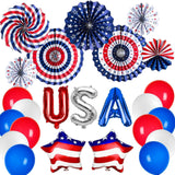 Patriotic Party Decorations Set with Balloons Paper Fans and Star Décor