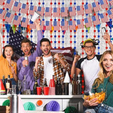 2 Pack Patriotic Foil Fringe Curtains with Flag Banner Backdrop