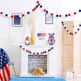 4 Pack Patriotic Pom Pom Garland with Red White Blue Felt Balls