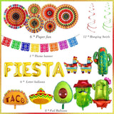 23Pcs Fiesta Party Decorations Balloons Paper Fans Hanging Swirls Decor Set