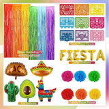Fiesta Balloon Arch Kit Rainbow Tinsel Banner Taco Cactus Party Decor Set