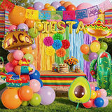 Fiesta Balloon Arch Kit Rainbow Tinsel Banner Taco Cactus Party Decor Set