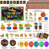 203Pcs Cinco De Mayo Party Decorations Set Backdrop Tableware Balloon Kit