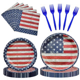 96 Piece Patriotic Tableware Set with Plates Napkins and Forks