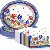 50 Piece Patriotic Oval Paper Plates and Napkins Set for Party
