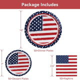 150 Count Patriotic Paper Plates and Napkins Set for 50 Guests