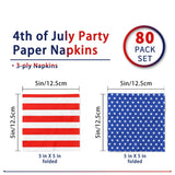 80 Count Patriotic Cocktail Napkins Set Stars and Stripes Design