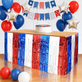 3 Pack Patriotic Fringe Table Skirt 2.5x9 ft. Red White Blue Décor