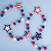 8.2 FT Patriotic Felt Ball Star Garland Rustic Labor Day Décor