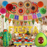 Fiesta Party Decorations: Avocado, Cactus, Papel Picado Balloons, Streamers, Pompoms