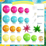 Tropical Summer Balloon Arch Kit: Orange, Pink, Yellow, Blue, Green, Gold Balloons, Foil Star