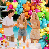 Tropical Summer Balloon Arch Kit: Orange, Pink, Yellow, Blue, Green, Gold Balloons, Foil Star