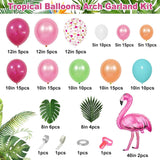 Tropical Balloon Arch Garland Kit Hot Pink Rose Gold Green Blue Palm Leaves Aloha Party