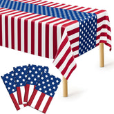 4 Pack Patriotic Tablecloth 108x54 Red White Blue Plastic Table Cover
