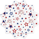 50 Pack Patriotic Paper Napkins Stars Firework Red White Blue