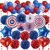 Red Blue Paper Pom Pom Balloon Garland Patriotic Party Decorations