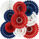 11 Count Patriotic Honeycomb Paper Fans Red White Blue Hanging Décor