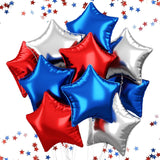 10 Pcs Star Foil Balloons 18 Inch Red Blue Silver Party Décor