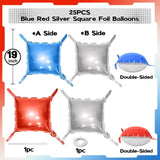 25 Pcs Red Blue Silver Square Foil Balloons Backdrop Wall Décor