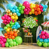Flamingo Tropical Balloon Arch Garland Kit: Hot Pink, Green, Orange, Teal, Gold Foil Balloons