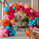 Double Stuffed Balloon Garland Kit: Teal, Orange, Pink, Peach, Burgundy Arch