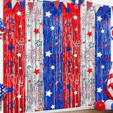 2 Pack Patriotic Foil Fringe Curtains Red White Blue Backdrop