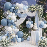 144 Pcs Dusty Blue Balloon Arch Kit Blue White Garland Decor