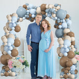 136 Pcs Dusty Blue Brown Balloon Arch Kit Neutral Boho Garland Décor