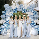 134 Pcs Dusty Blue Metallic Balloon Arch Kit White Garland Decor