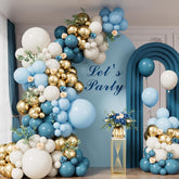 134 Pcs Dusty Blue Balloon Arch Kit Ivory White Gold Garland Decor