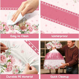 3 Pack Floral Mother's Day Tablecloths, Disposable Plastic Party Covers (54 x 108 Inch)