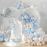 Pearl Blue White Balloon Arch Kit 128 Pcs Light Blue Silver Party Decor Set