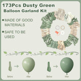 Dusty Green Balloon Arch Kit 173 Pcs Woodland Wild One Party Decor Set