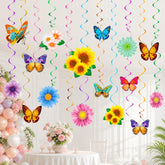 30 Pcs Flower Butterfly Hanging Swirl Decorations, Spring Summer Party Decor