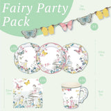 Fairy Party Wildflower Tableware Set, Butterfly Bunting, Plates, Cups, Napkins (Serves 16)