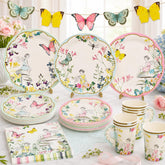 Fairy Party Wildflower Tableware Set, Butterfly Bunting, Plates, Cups, Napkins (Serves 16)