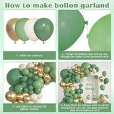 Green Balloon Arch Kit Sage White Gold Confetti Balloons Jungle Party Decor