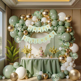 Sage Green Balloon Arch Kit 152 Pcs White Gold Baby Shower Party Decor