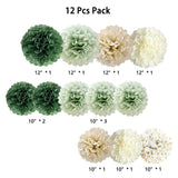 Sage Green Tissue Pom Poms Flowers Boho Party Decor Set