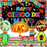 Fiesta Party Decorations Kit Banner Balloons Tablecloth Cinco De Mayo Set