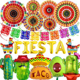 23Pcs Fiesta Party Decorations Balloons Paper Fans Hanging Swirls Decor Set