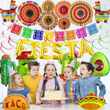 23Pcs Fiesta Party Decorations Balloons Paper Fans Hanging Swirls Decor Set