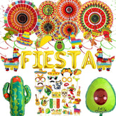 20Pcs Mexican Fiesta Party Decorations Paper Fans Cactus Swirls Flag Banner Set