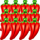 12Pcs Chili Pepper Balloons Fiesta Decorations Mexican Party Foil Balloon Set