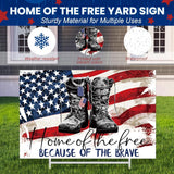 Patriotic Soldier Boots Yard Sign: Home of the Free Because of the Brave Memorial Day Decor