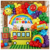 Rainbow Balloon Arch Kit: Watermelon, School Bus, Sun Mylar Balloons for Birthday, Graduation
