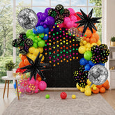 80s Disco Balloon Arch Kit: UV Neon Star Balloons, Rainbow Garland for Parties
