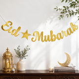 Gold Glitter Eid Mubarak Banner Islamic Party Decorations